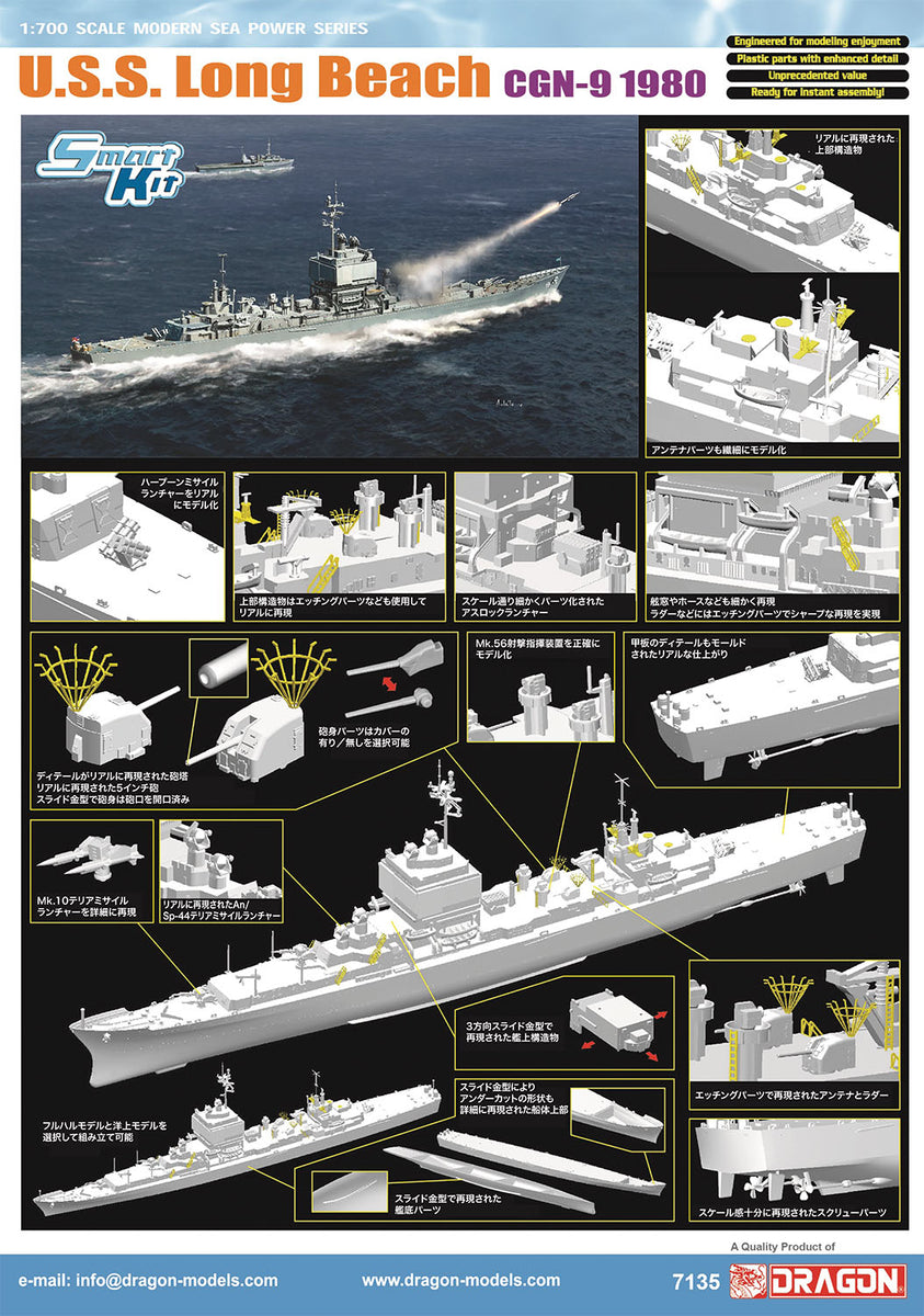 1/700 アメリカ海軍 原子力ミサイル巡洋艦 U.S.S. ロングビーチ CGN-9 1980 DR7135