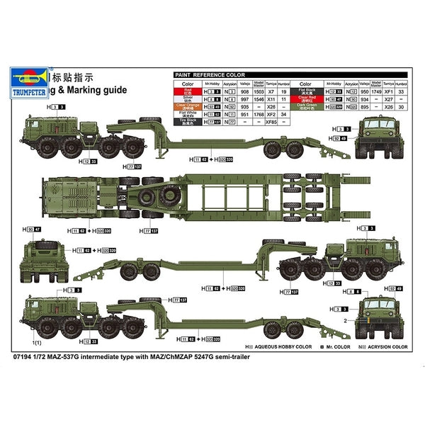 TRUMPETER（トランペッター） 1/72 MAZ-537Gトラクター&ChMZAP 5247Gセミ・トレーラー 1/72スケール  塗装済みプラモデル