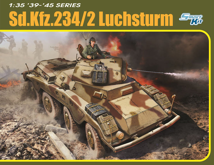 1/35 WW.II ドイツ軍 8輪重装甲車 Sd.Kfz.234/2 ルクス砲塔装備 金属製車幅ポール/金属製発煙弾発射機&発煙弾/3Dプリントマズルブレーキ/フィギュア1体付属 豪華仕様