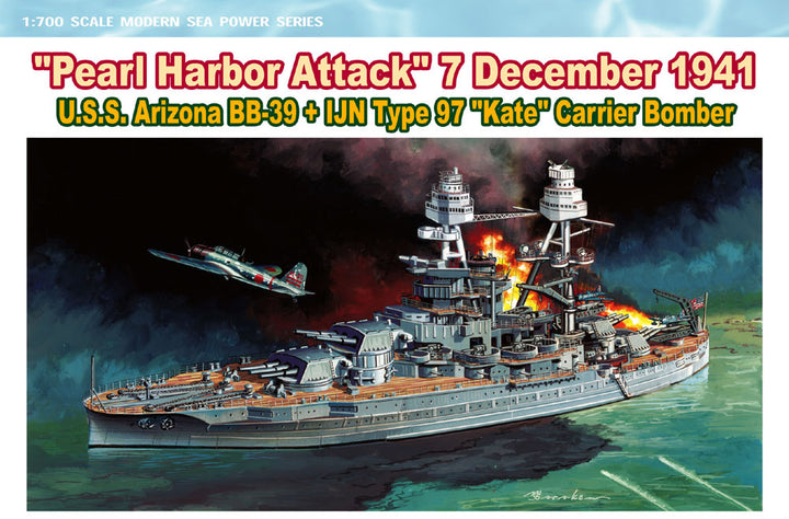 1/700 WW.II 1941年 12月8日 「真珠湾攻撃」 アメリカ海軍 戦艦 アリゾナ BB-39 & 日本海軍 九七式艦上攻撃機 2機 付属