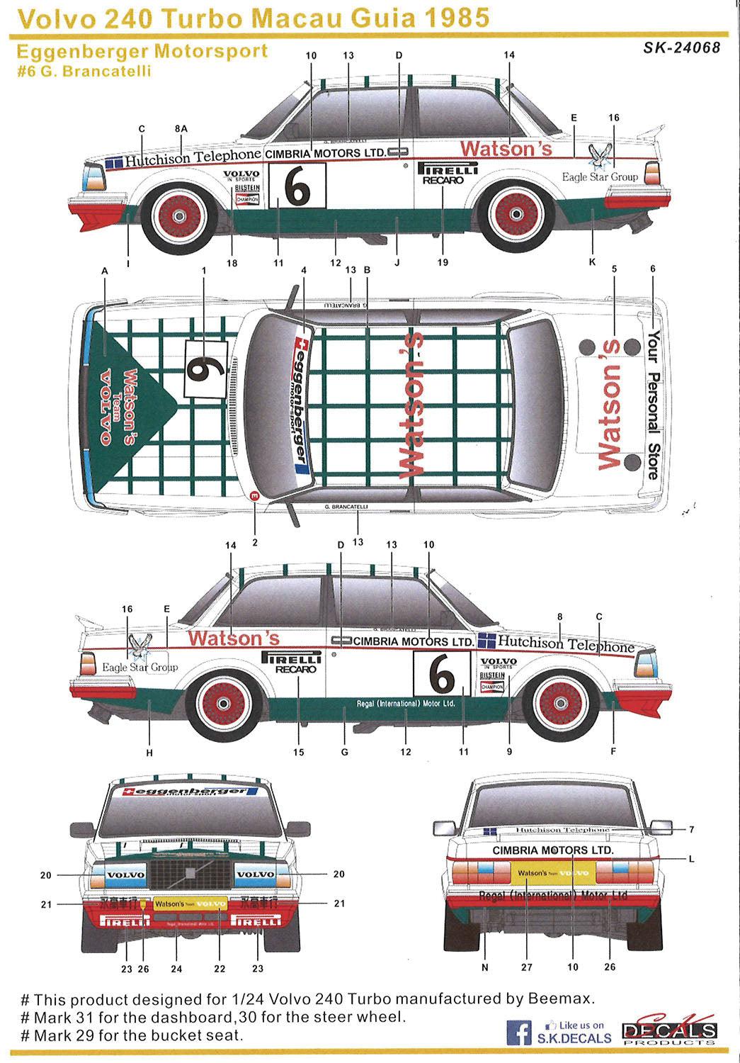 1/24 ボルボ240ターボ 1986 ETCC ホッケンハイム ウィナー エッゲンバーガーチーム 1985年 マカオギアレース デカール付属