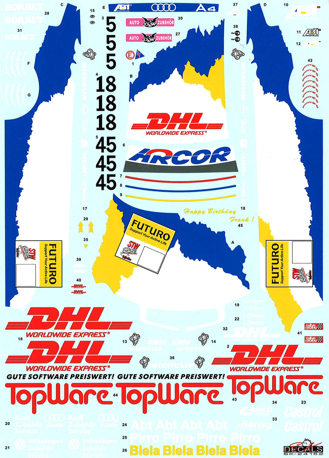 1/24 アウディ A4 クワトロ 1996 BTCCチャンピオン 1998 ドイツ スーパーツーリング選手権 Abt スポーツライン チーム デカール付属