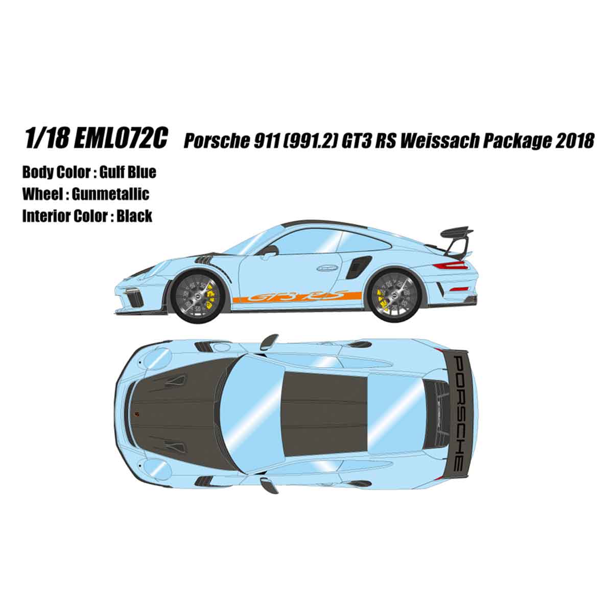 Make Up(メイクアップ) Porsche 911 (991.2) GT3 RS Weissach Package 2018 ガルフブルー  EIDOLON(アイドロン) 1/18スケール 塗装済みミニカー