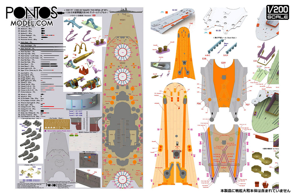 Pontosmodel(ポントスモデル) 日本海軍戦艦大和1945 ディテールアップセット 1/200スケール 未塗装組立キット